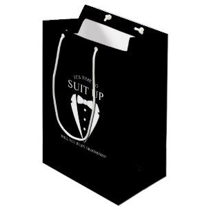 "SUIT UP" Black Tuxedo Suit Groomsman Proposal Medium Gift Bag