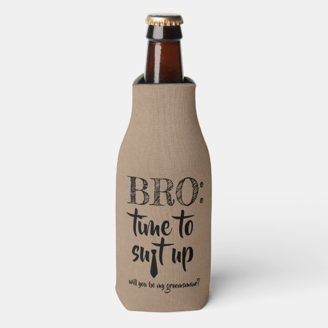 Suit Up - Funny Groomsman Proposal Bottle Cooler (Bottle Front)