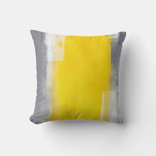 'Suit Up' Grey and Yellow Abstract Art Pillow (Front)