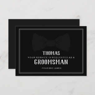 Suit Up Groomsman Card - Black on Black Tie