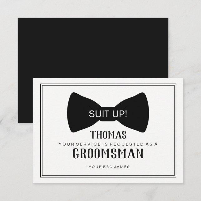 Suit Up Groomsman Card - Black Tie (Front/Back)
