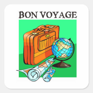 Suitcase, luggage, map and globe: Bon Voyage! Square Sticker