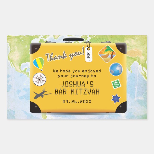 Suitcase World Travel Themed Bar Bat Mitzvah Sticker (Front)