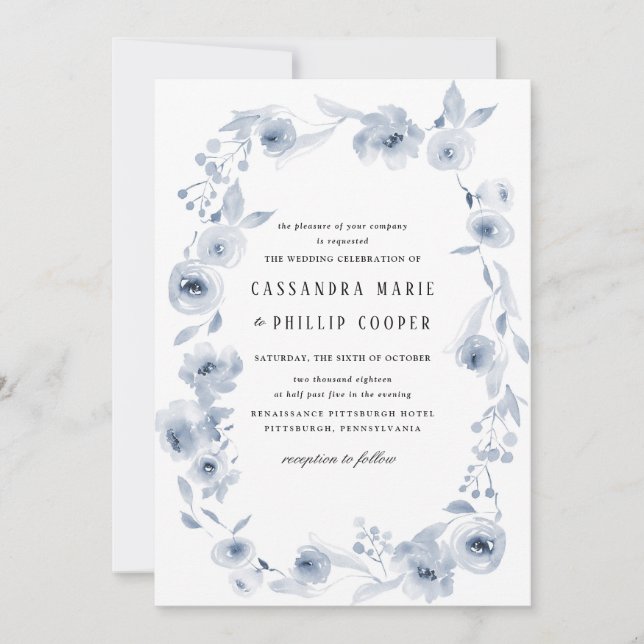 Suite de Faire-part de mariage Blue Watercolor (Devant)