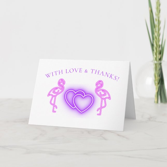 Suite Mariage Flamant rose & Coeurs - Carte de rem (Devant)