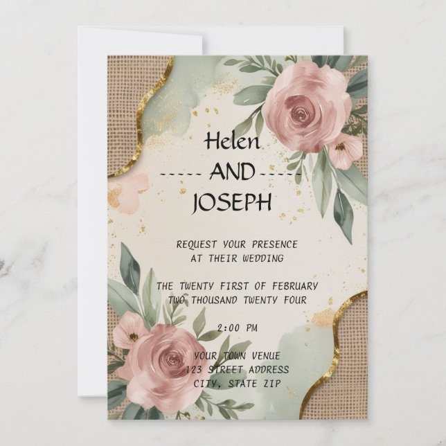 Suite Rustique Floral Faire-part de mariage Dusty  (Devant)