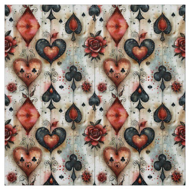 Suits of playing cards in poker.  fabric (Swatch)