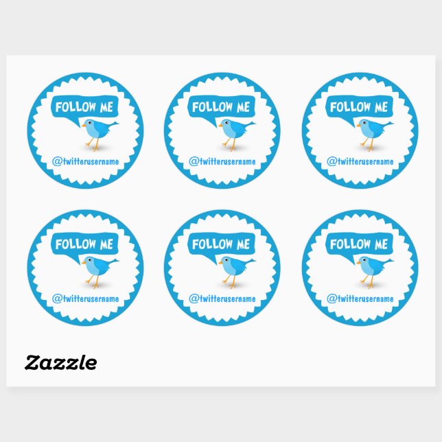 Suivez-moi Twitter Bleu Oiseau Cool Stickers Rond (Feuille)
