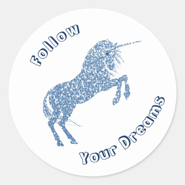 Suivez vos rêves Bleu Magique Unicorne Stickers (Devant)