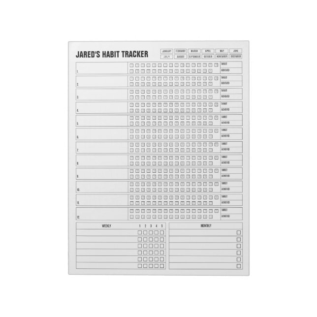 Suivi mensuel des habitudes - Bloc-notes minimalis (Tourné)