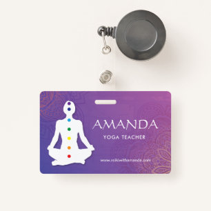 Sukhasna Pose Purple Mandala Chakra Name Badge