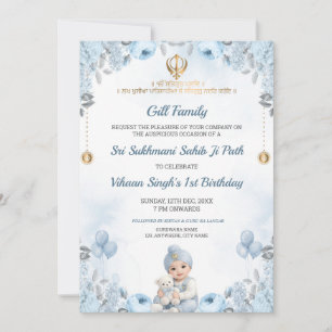 Sukhmani Sahib Path Baby Boy Birthday Invitation