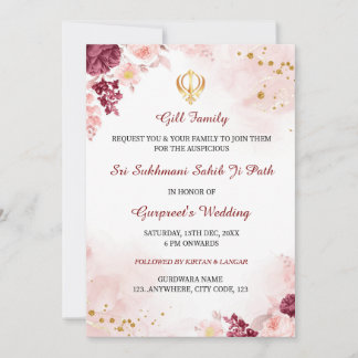 Sukhmani Sahib Path Invitation, carte de Mariage s