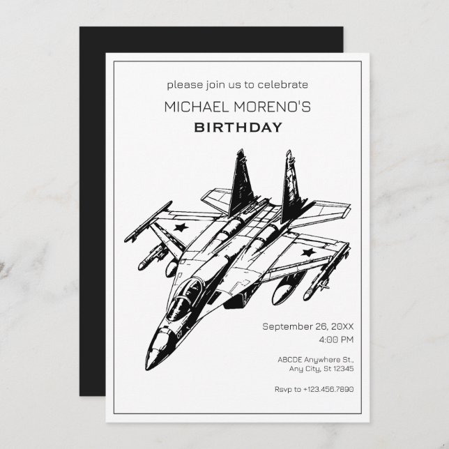 Sukhoi Aircraft Birthday Invitation (Front/Back)