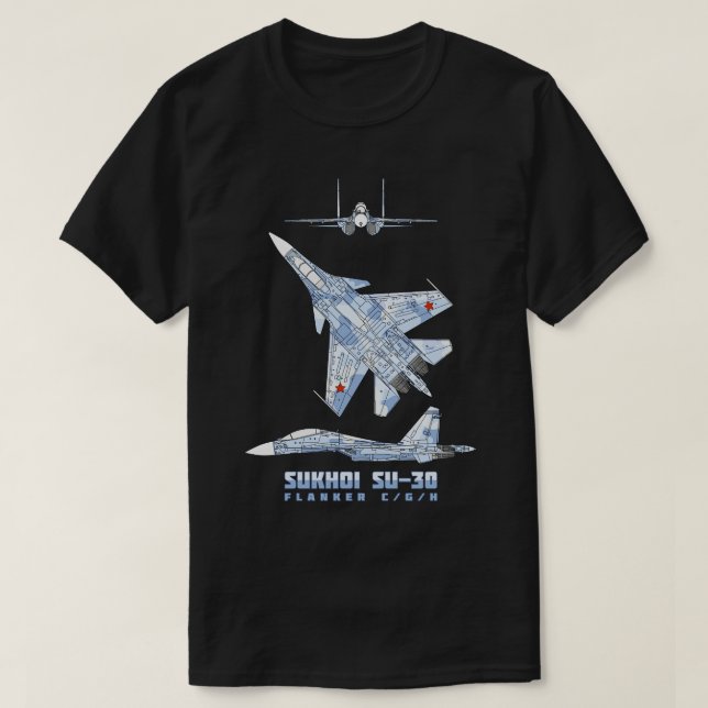 Sukhoi Su30 Russian Super Manoeuverable Fighter Pl T-Shirt (Design Front)