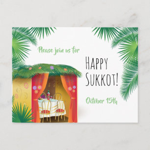 Sukkot Festival Party Sukkah Lulav & Etrog Invite Postcard