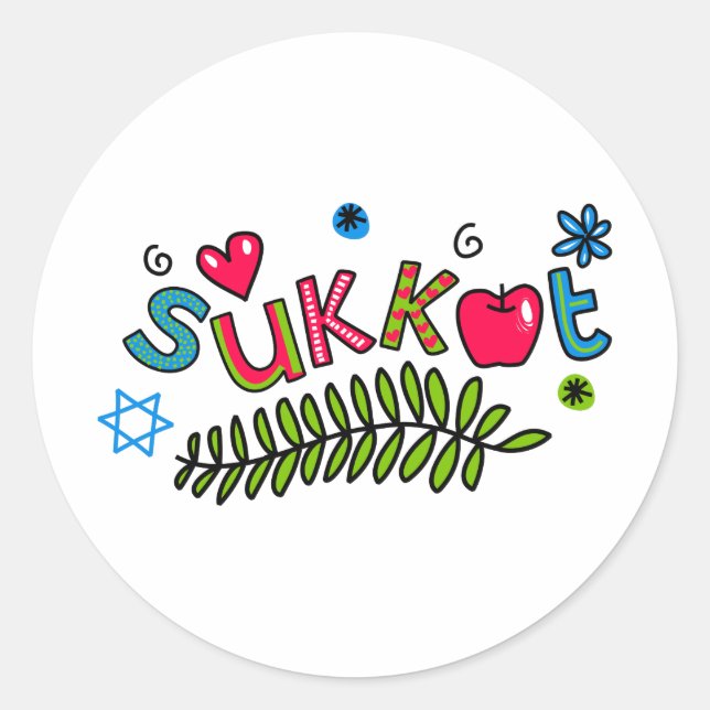 Sukkot Jewish Holiday Text Classic Round Sticker (Front)