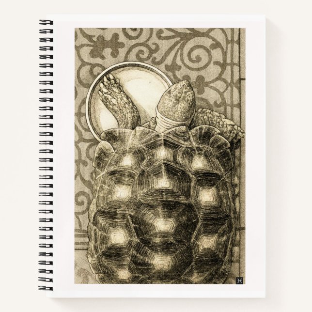 Sulcata Tortoise Art Nouveau Ink Sepia drawing Notebook (Front)