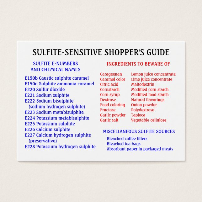 Sulfite-Free Shopper's Guide - Chubby Card (Front)