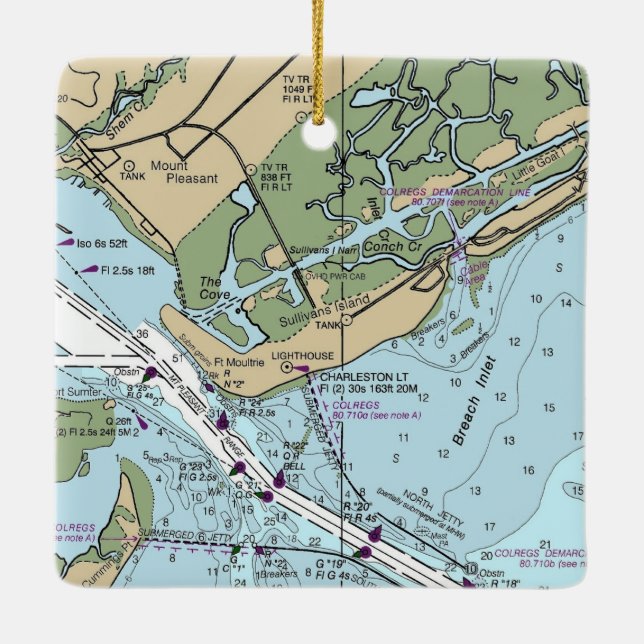 Sullivan's Island South Carolina Chart Ceramic Ornament (Back)