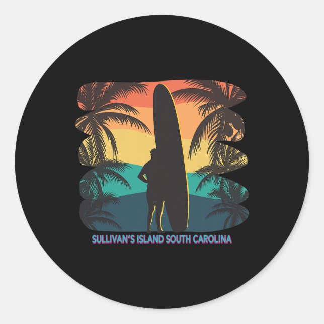 Sullivan's Island South Carolina Sc Palm Tree Surf Classic Round Sticker (Front)