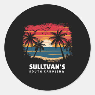 Sullivan's South Carolina Surfboarder Palm Tree So Classic Round Sticker