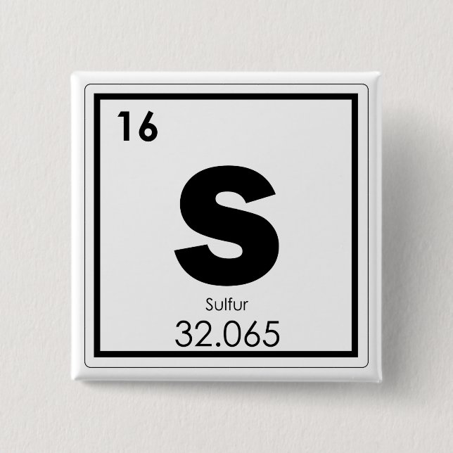 Sulphur chemical element symbol chemistry formula  2 inch square button (Front)