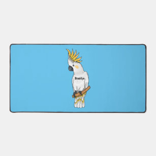 Sulphur-crested cockatoo bird cartoon illustration desk mat
