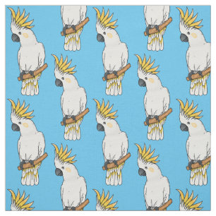 Sulphur-crested cockatoo bird cartoon illustration fabric