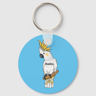 Sulphur-crested cockatoo bird cartoon illustration keychain