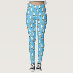 Sulphur-crested cockatoo bird cartoon illustration leggings