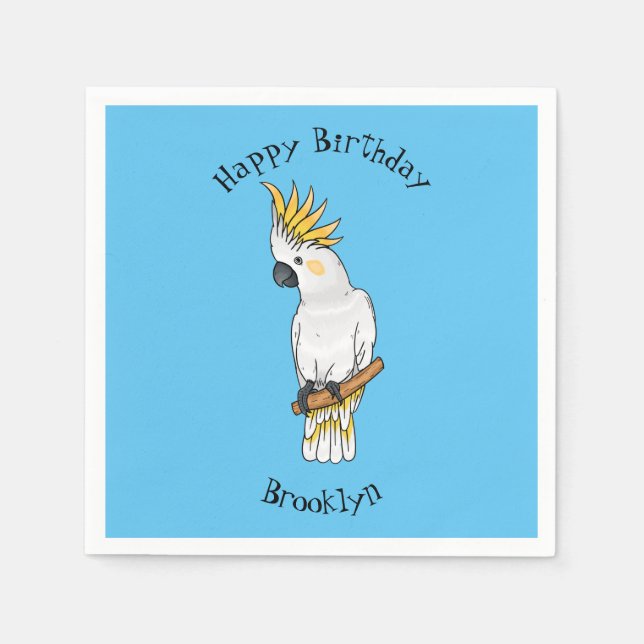 Sulphur-crested cockatoo bird cartoon illustration napkin (Front)