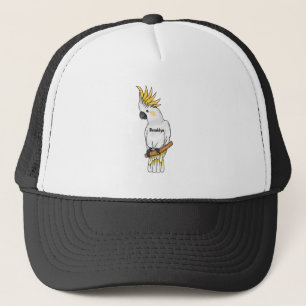 Sulphur-crested cockatoo bird cartoon illustration trucker hat