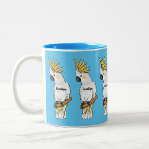 Sulphur-crested cockatoo bird cartoon illustration Two-Tone coffee mug