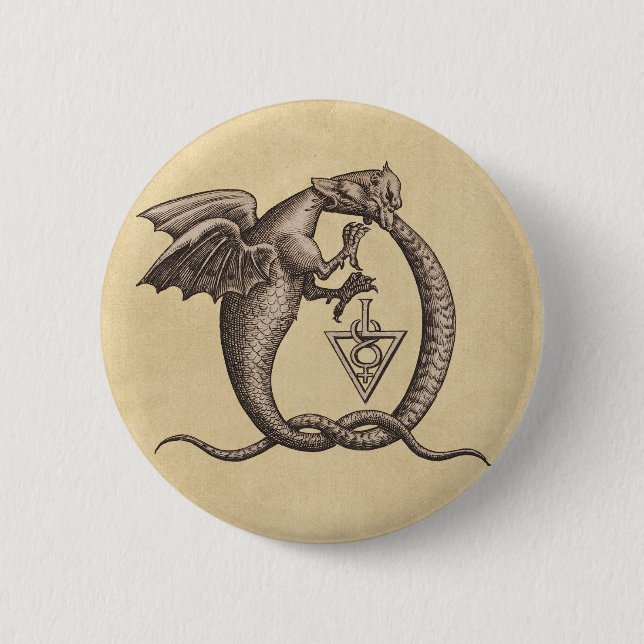 Sulphur & Mercury Alchemy Dragon Symbol 2 Inch Round Button (Front)