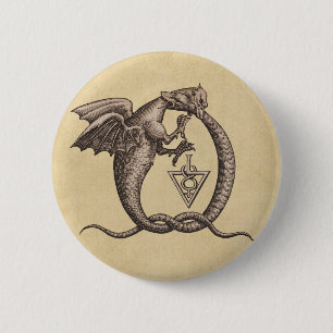 Sulphur & Mercury Alchemy Dragon Symbol 2 Inch Round Button