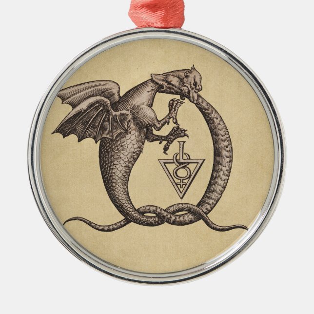 Sulphur & Mercury Alchemy Dragon Symbol Metal Ornament (Front)