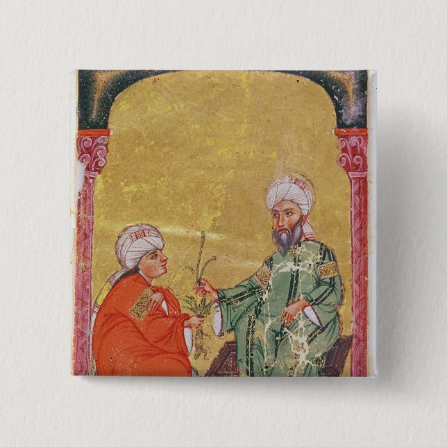 Sultan Ahmet III  with one of his disciples 2 Inch Square Button (Front)