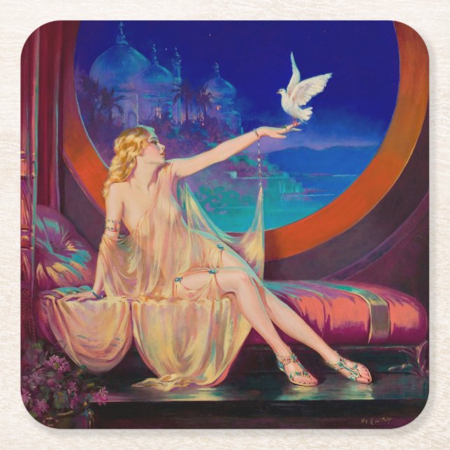 Sultana the Arabian Sultan's Concubine 1925 Square Paper Coaster (Front)