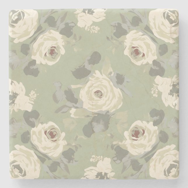 Sultry and sophisticated darker pastel rose design stone coaster (Front)