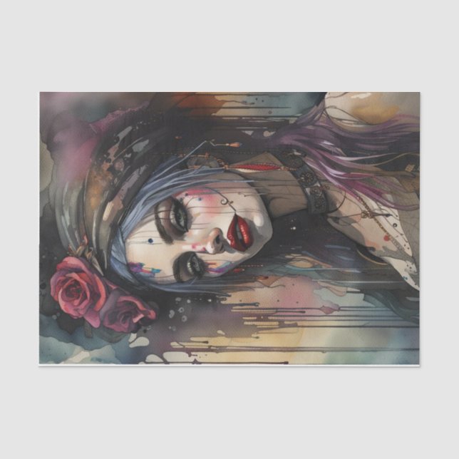 Sultry Colourful Red Lips Woman Decoupage Paper (Front)