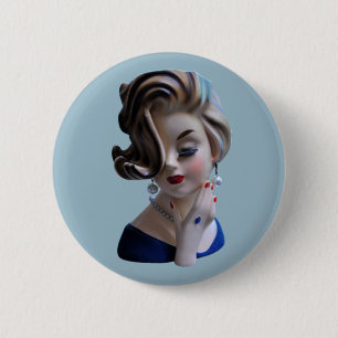 Sultry Lady Diva with Manicure Head Vase 2 Inch Round Button