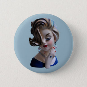 Sultry Lady Diva with Manicure Head Vase 2 Inch Round Button