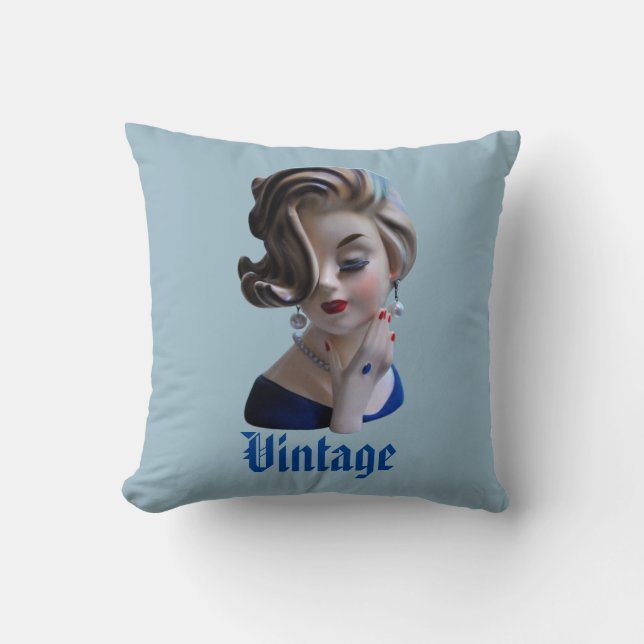 Sultry Lady Diva with Manicure Head Vase Throw Pillow (Front)