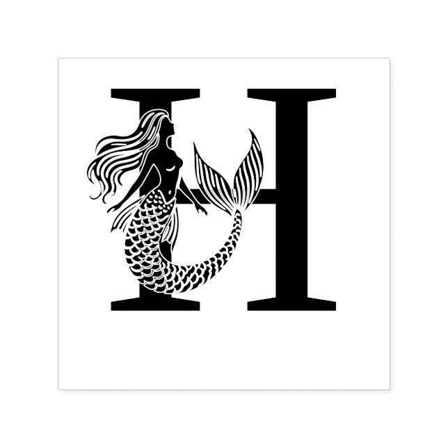 Sultry Mermaid Flowing Hair Over Single Bold Init Self-inking Stamp (Design)