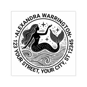 Sultry Mermaid in Ocean Waves Name Return Address Self-inking Stamp