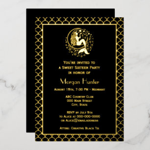 Sultry Mermaid on Crescent Moon FS Sweet Sixteen Foil Holiday Card