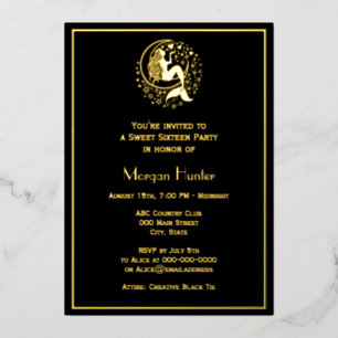 Sultry Mermaid on Crescent Moon Sweet Sixteen Foil Holiday Card