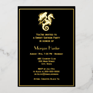 Sultry Mermaid Riding Seahorse Sweet Sixteen Foil Holiday Card