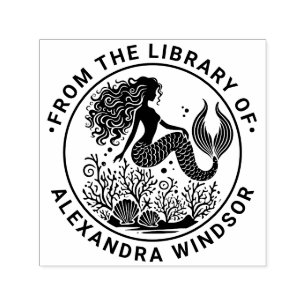 Sultry Mermaid Seashells Coral Library Book Name Self-inking Stamp